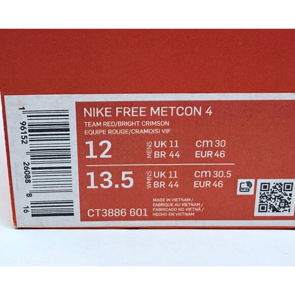 Size 12 Nike Free Metcon 4 Team Red Bright Crimson Mens Gym Shoes CT3886-601 main image 5